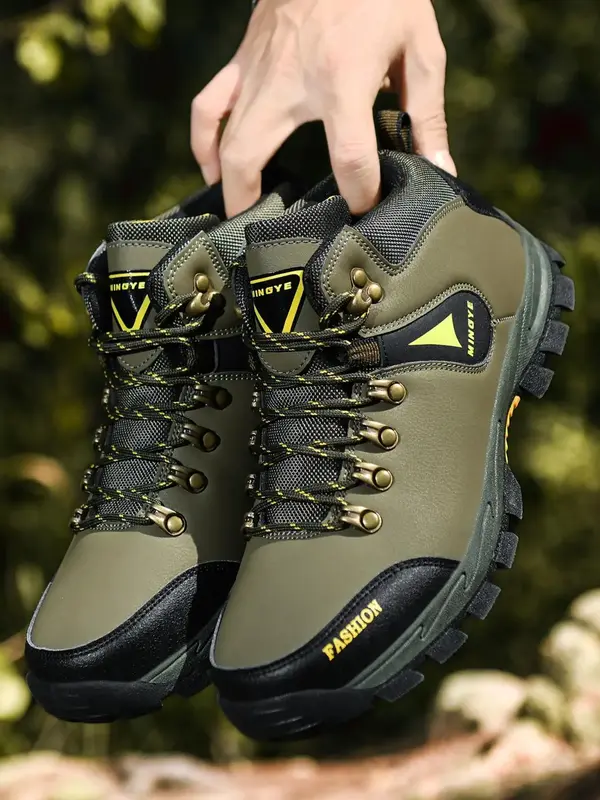 Men's Contrast Letter Print Lace Up Hiking Boots, 2024 Outdoor Trek Shoe, Sporty Mid Top Shoes, Hiking Sneakers,  Gym Shoes, ...