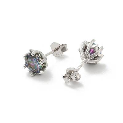 925 Sterling Silver Moissanite Rhinestone Stud Earrings