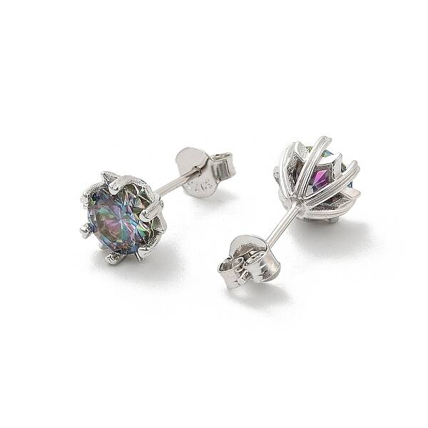 925 Sterling Silver Moissanite Rhinestone Stud Earrings