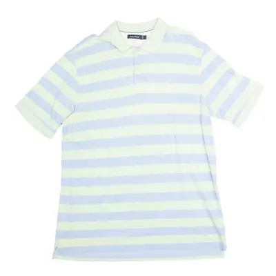 NAUTICA Embroidered Pastel Green Striped Long Sleeve Polo Shirt Mens L