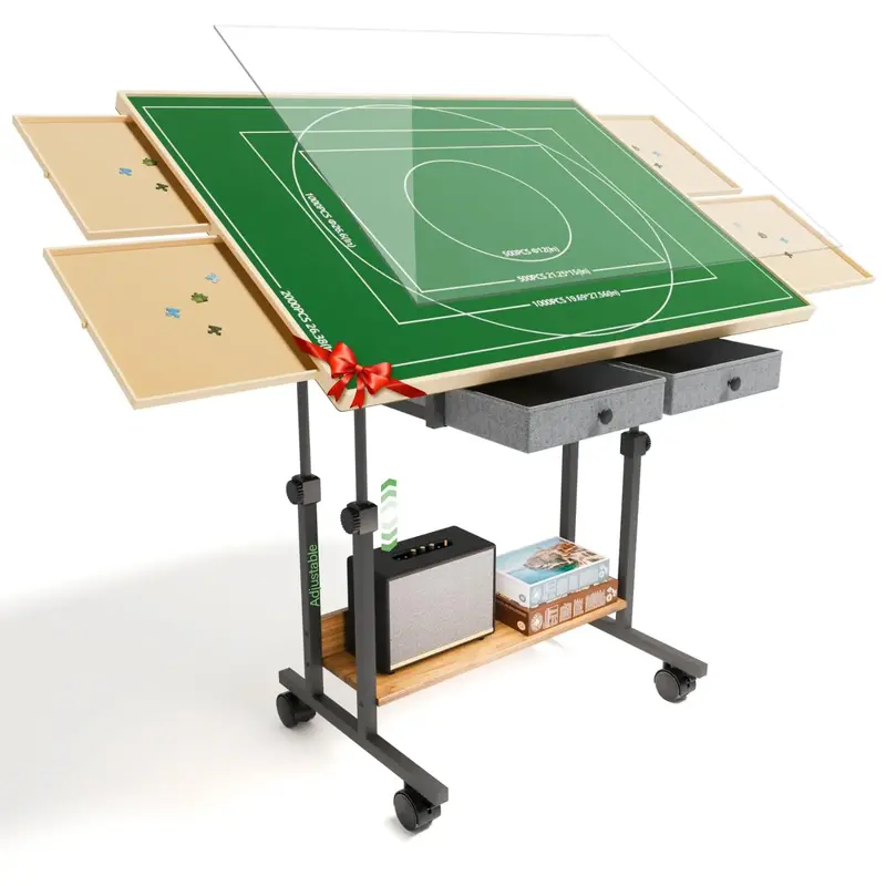 Durable 1500-2000 Piece Jigsaw Puzzle Table with Legs, Adjustable Angle Board with 6 Drawers & Cover, 35\