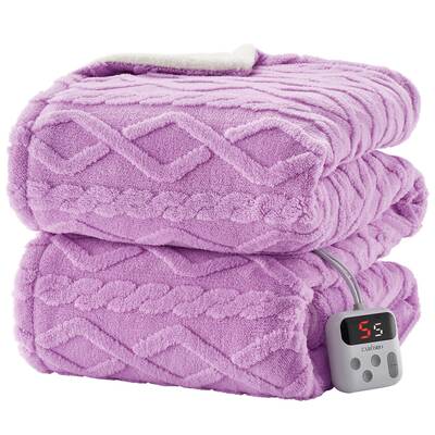Garvee Electric Blanket Full Size Sherpa Heated 10 Heat Levels 10 Time Settings Thick Tufted Jacquard Plush Machine Washable ...