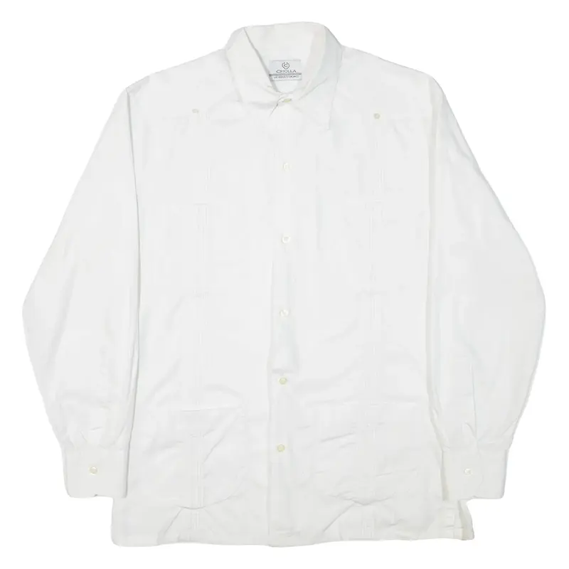 CRIOLLA Mens Plain Shirt White Long Sleeve L