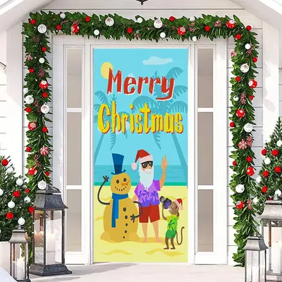 Seaside Santa Claus Merry Door Cover For Christmas - Aperturee