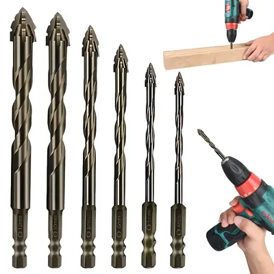 6 Pcs Four-Flute Sawtooth Eccentric Drill Bit Set, Heavy-Duty Carbide Tip for Stone Glass Concrete Wood Brick Metal (4/5/6/8/...
