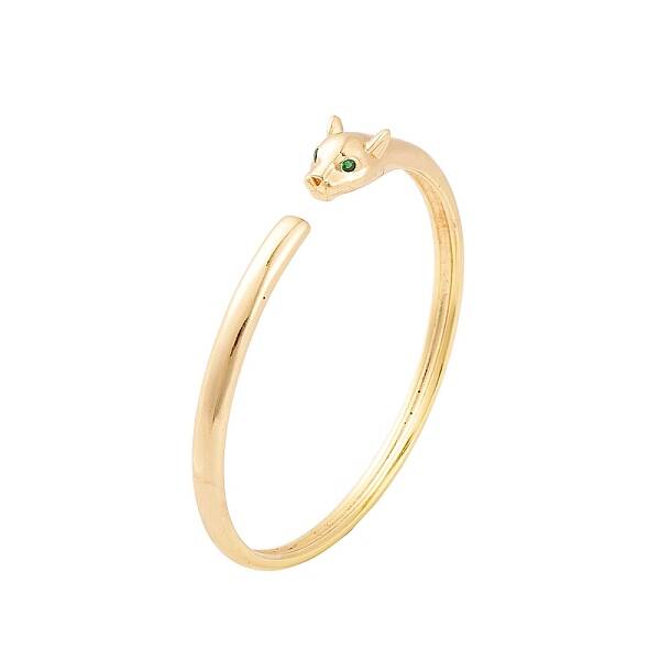 Leopard Brass Pave Green Glass Open Cuff Bangles for Women