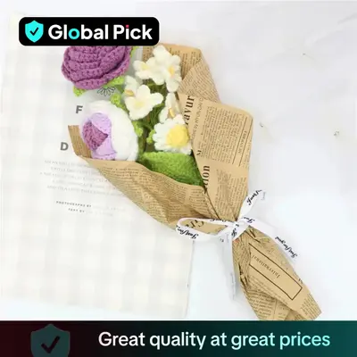 Artificial Flower Bouquet, 1 Count Handmade Crochet Flower Bouquet, Decorative Flower for Home Wedding Party Gift, Creative O...