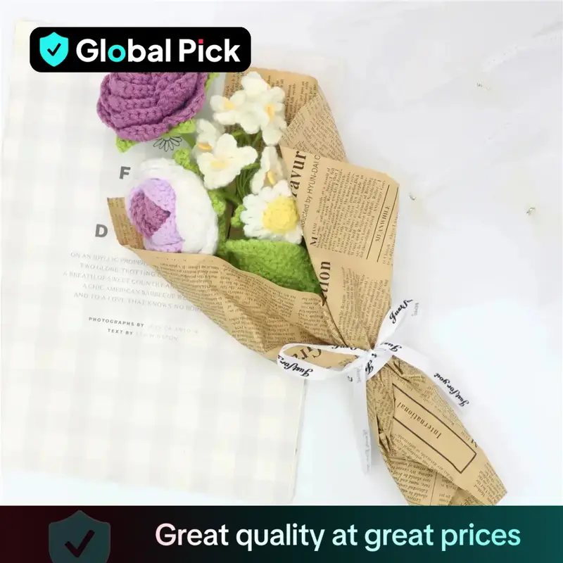 Artificial Flower Bouquet, 1 Count Handmade Crochet Flower Bouquet, Decorative Flower for Home Wedding Party Gift, Creative O...