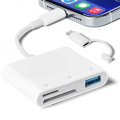 SD Card Reader for iPhone iPad，lightning&USB C Dual-Connector Memory Card Adapter for Photography, Plug and Play  with USB ...