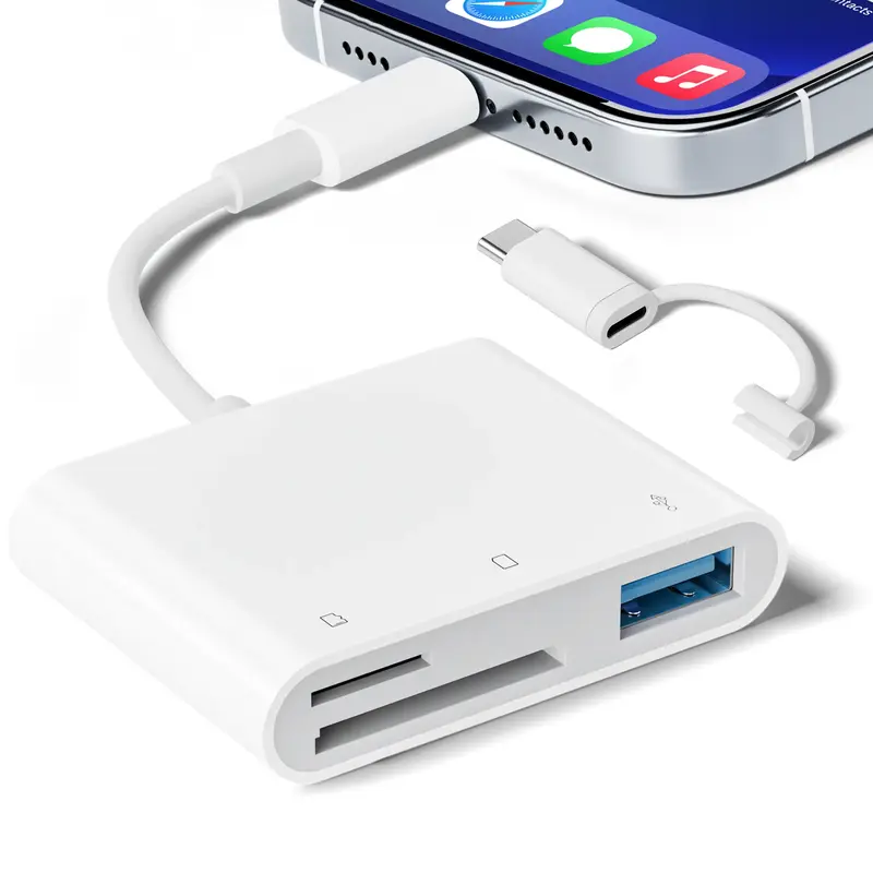 SD Card Reader for iPhone iPad，lightning&USB C Dual-Connector Memory Card Adapter for Photography, Plug and Play  with USB ...