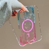 3 IN 1 Gradient Transparent MagSafe Case For iPhone 16 pro max 15 Pro 14 13 11 12 Simple Clear Wireless Charging Anti slip Co...