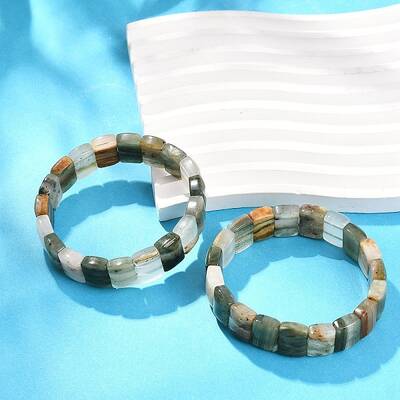 Natural Rutilated Quartz Gemstone Beaded Stretch Bracelets for Women Men