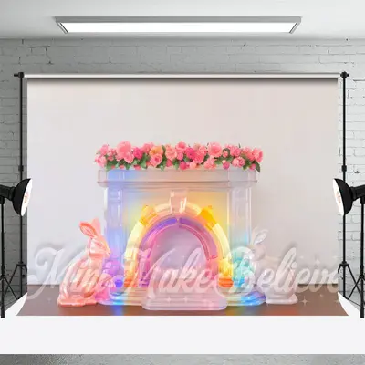 Rainbow Color Rabbit Ornament Floral Easter Backdrop - Aperturee