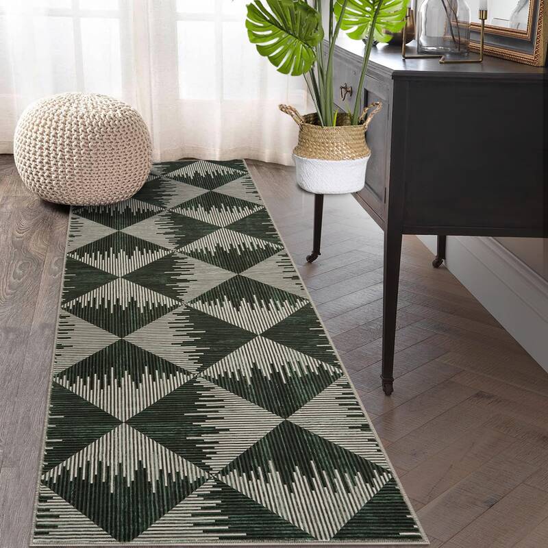 Garvee Washable Runner Rugs 2x6 Low Pile Soft Non Skid Stain-Resistant Dark Green for Entryway Kitchen Bathroom Laundry Room ...