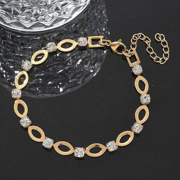 304 Stainless Steel Rhinestone Cup Chain Bracelets for Women