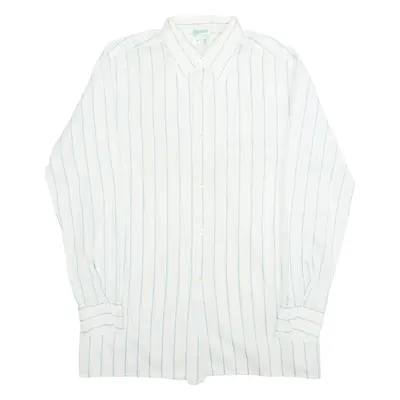 FRAPPANT Mens Shirt White 90s Striped Long Sleeve M