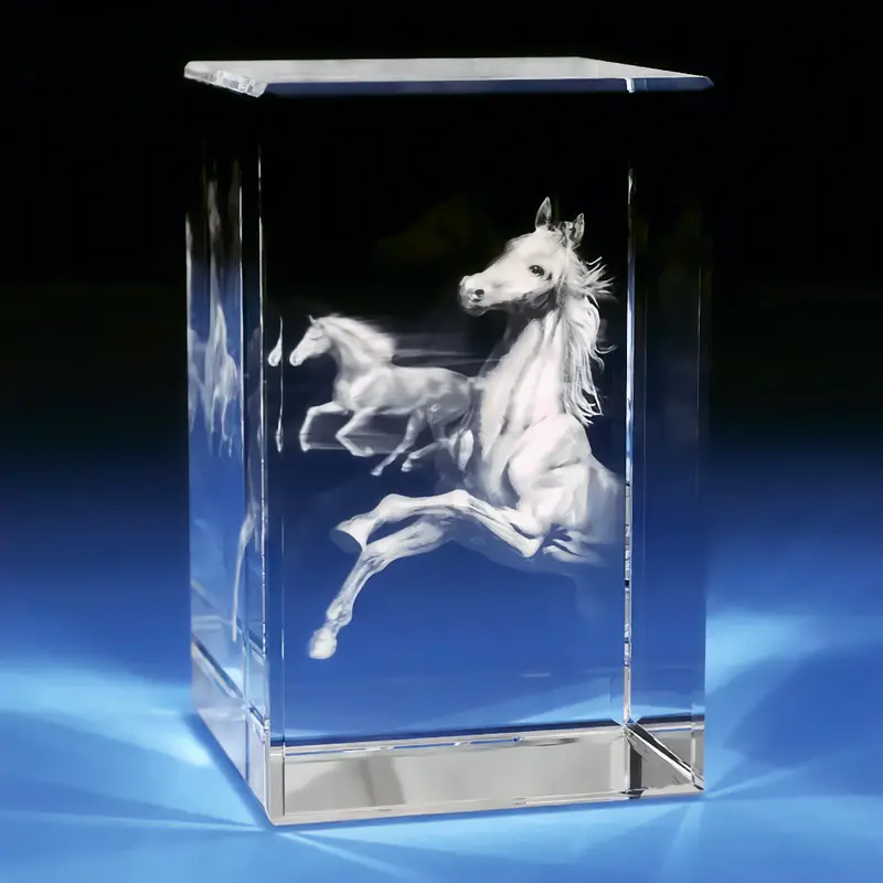 3D Memory Crystal™ - Tabletop - Rectangle - Horses-Large