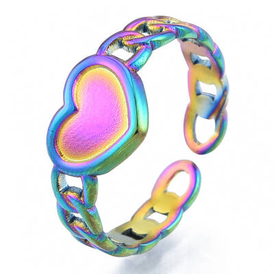 Ion Plating(IP) 304 Stainless Steel Heart with Chain Cuff Rings