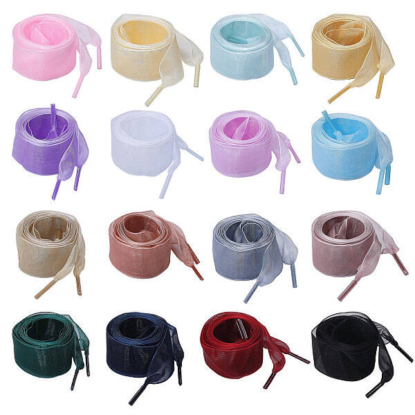 16 Pairs 16 Colors Organza Shoelaces
