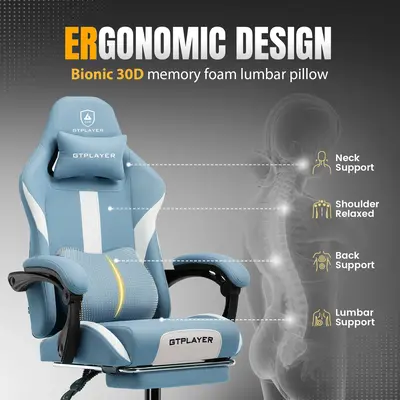 【Majorly upgraded ergonomic chair】Can be laid down for sleeping at 135 degrees. GTPLAYER gaming chair with footrest, fabr...