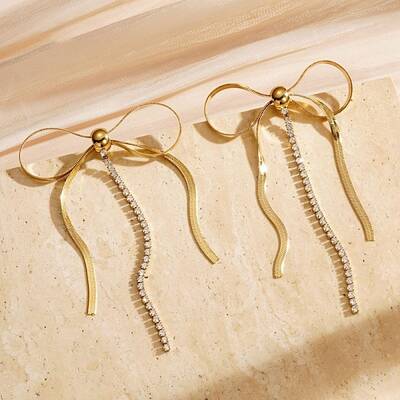 304 Stainless Steel Pave Cubic Zirconia Tassel Stud Earrings for Women