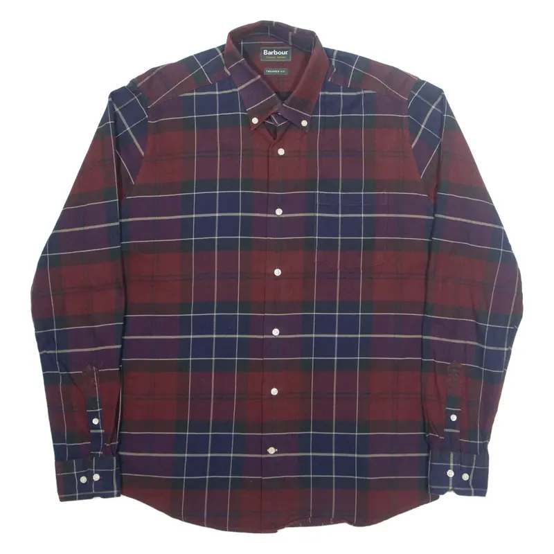 BARBOUR Mens Shirt Maroon Check Long Sleeve M