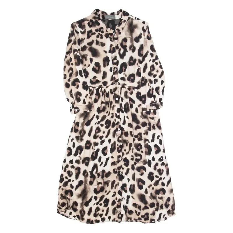 MINT VELVET Womens Shirt Dress Beige Animal Print Long Sleeve Midi UK 10