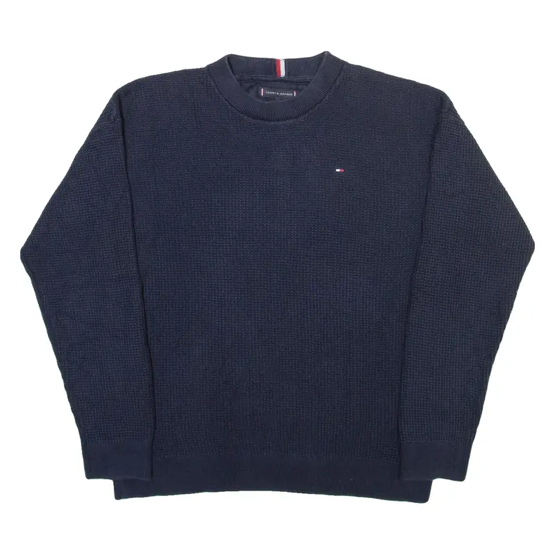 TOMMY HILFIGER Boys Jumper Blue Waffle Knit L