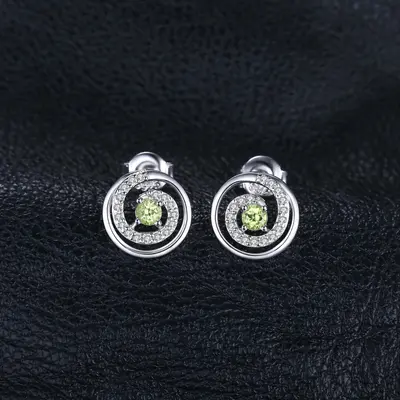 Exquisite Natural Peridot & Solid 925 Sterling Silver Round Stud Earrings for Women - Elegant Green Gemstone Jewelry Gift for...
