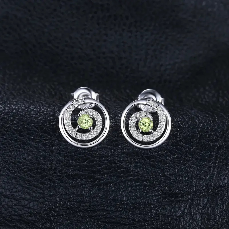 Exquisite Natural Peridot & Solid 925 Sterling Silver Round Stud Earrings for Women - Elegant Green Gemstone Jewelry Gift for...