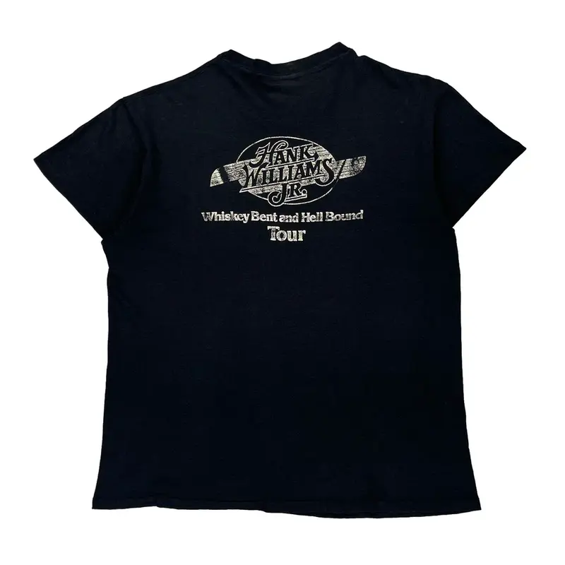 1986 Bocephus Hank Williams Jr. Whiskey Bent And Hell Bound Tour Hanes Band T-Shirt - XL Black Cotton