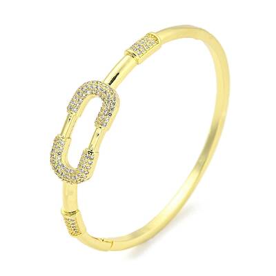 Rectangle Brass Micro Pave Clear Cubic Zirconia Hinged Bangles for Women