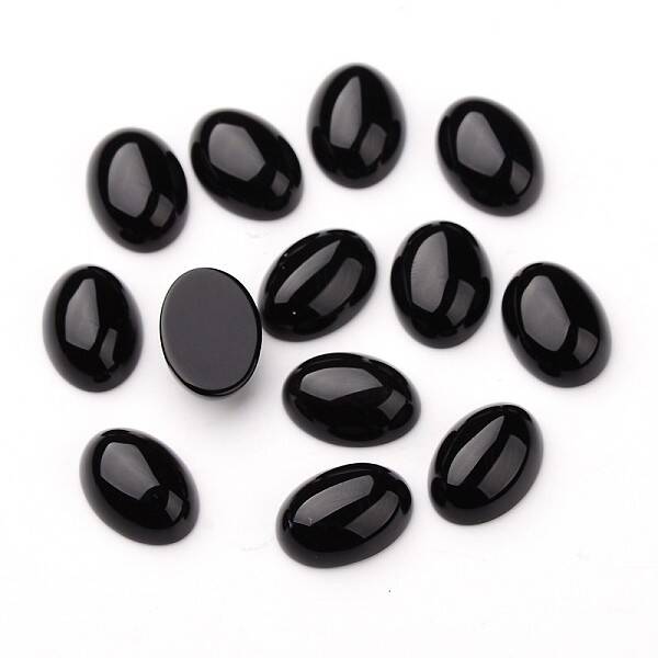 Grade A Natural Black Agate Oval Cabochons