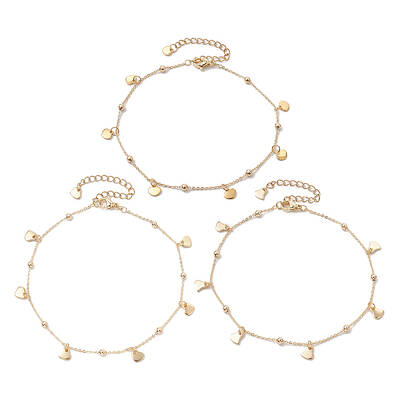 3Pcs 3 Styles Brass Cable Chain Anklets