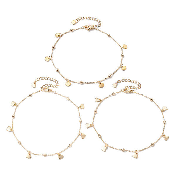 3Pcs 3 Styles Brass Cable Chain Anklets