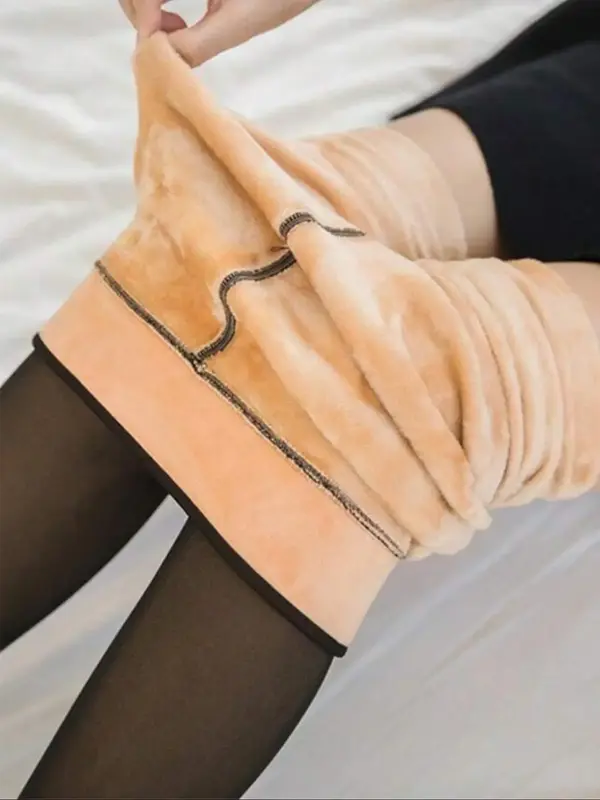 Women's Solid Color Thermal Lined Tights, Fleece Lined Tights, Casual Comfy High Stretch Warm Pantyhose for Daily Wear, Ladie...