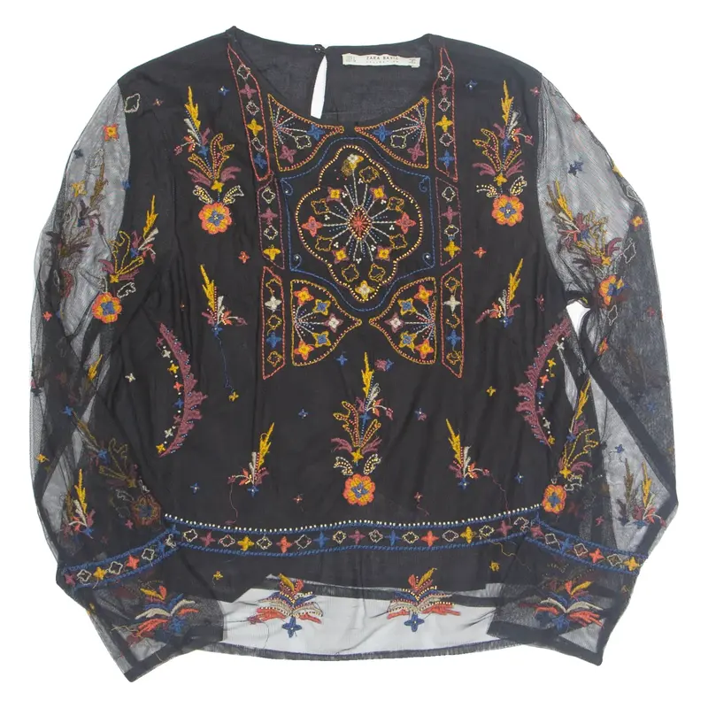 ZARA Womens Printed Top Black Long Sleeve M