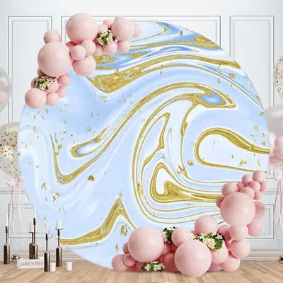 Aperturee Blue And Gold Abstract Round Birthday Backdrop