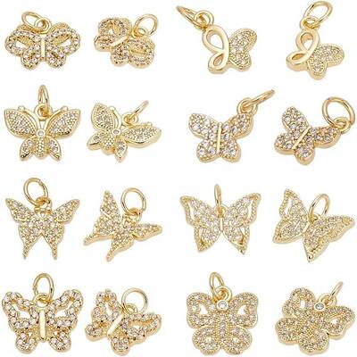 16Pcs 8 Style Alloy Rhinestone Charms