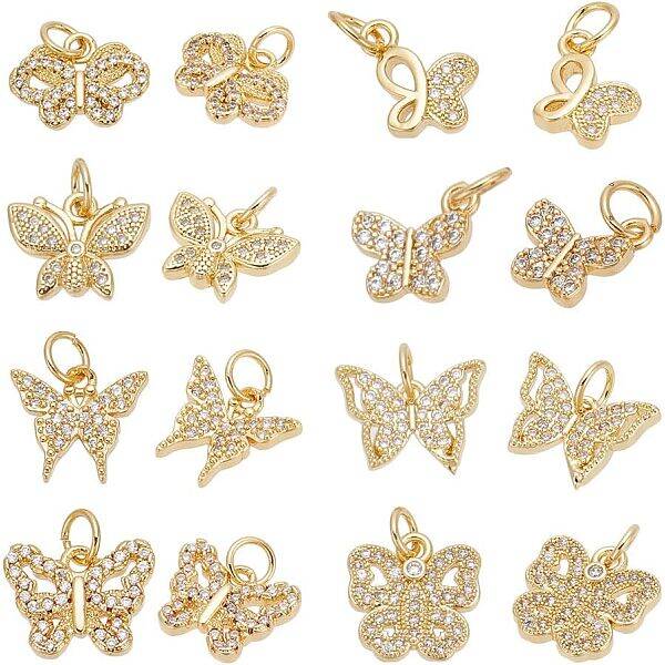16Pcs 8 Style Alloy Rhinestone Charms