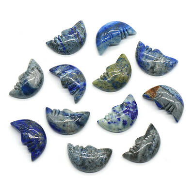 Carveing Face Crescent Moon Natural Labradorite Display Decorations