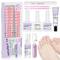 SAVILAND Press On Toenails Kit: 216 PCS Ultra-fit Pink French Tip Toenails in 18 Sizes with Gel X Tips Solid Glue Gel for a L...