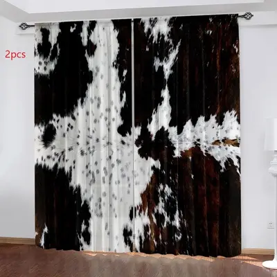 Rustic Cow Print Curtain, 2 Counts Window Curtain, Halloween Decor Window Drapes for Farmhouse Living Room, Bedroom, and Hom...