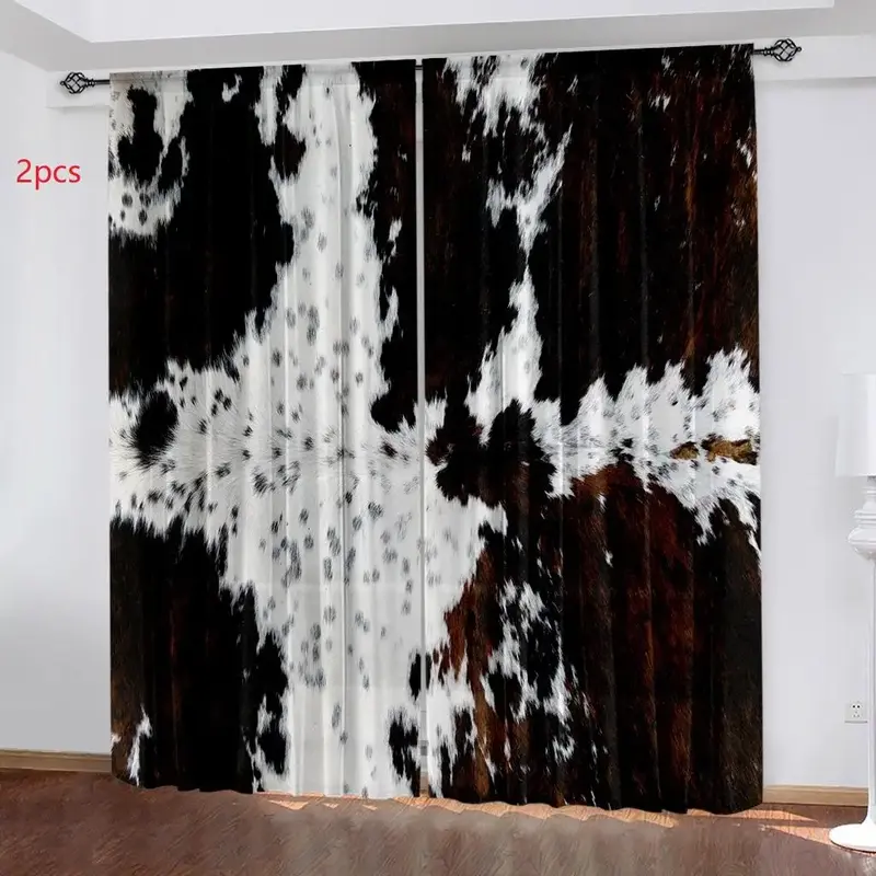 Rustic Cow Print Curtain, 2 Counts Window Curtain, Halloween Decor Window Drapes for Farmhouse Living Room, Bedroom, and Hom...