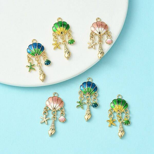 6Pcs 3 Colors Alloy Enamel Pendants