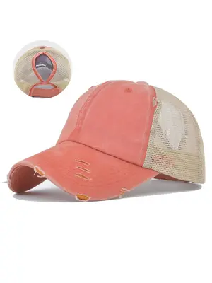 Unisex Casual Trendy Ponytail Baseball Cap, Street Curved Brim Sportive Baseball Cap, Fashion Distressed Braided Hole Hat for...