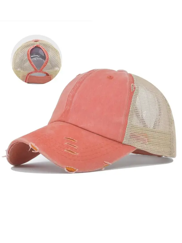 Unisex Casual Trendy Ponytail Baseball Cap, Street Curved Brim Sportive Baseball Cap, Fashion Distressed Braided Hole Hat for...