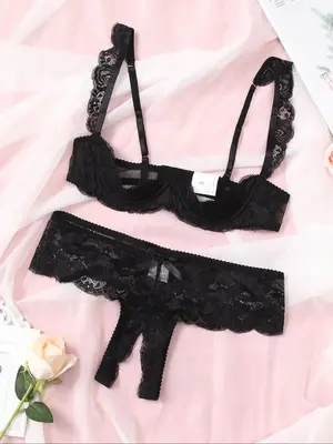 Women's Solid Adjustable Strap Bra & Thong Set, Sexy Casual Soft Comfy Breathable Lingerie Set for Daily Wear, Ladies Underwe...