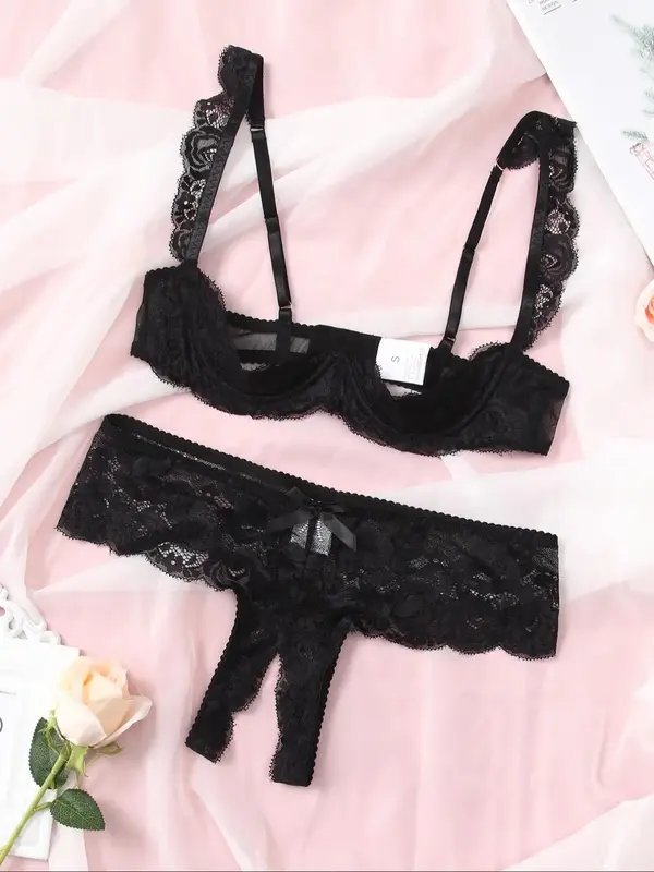 Women's Solid Adjustable Strap Bra & Thong Set, Sexy Casual Soft Comfy Breathable Lingerie Set for Daily Wear, Ladies Underwe...