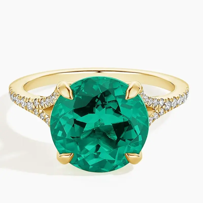 18K Gold 2.5 to 7.5 CT.T.W. Round Emerald Custom Engagement Ring